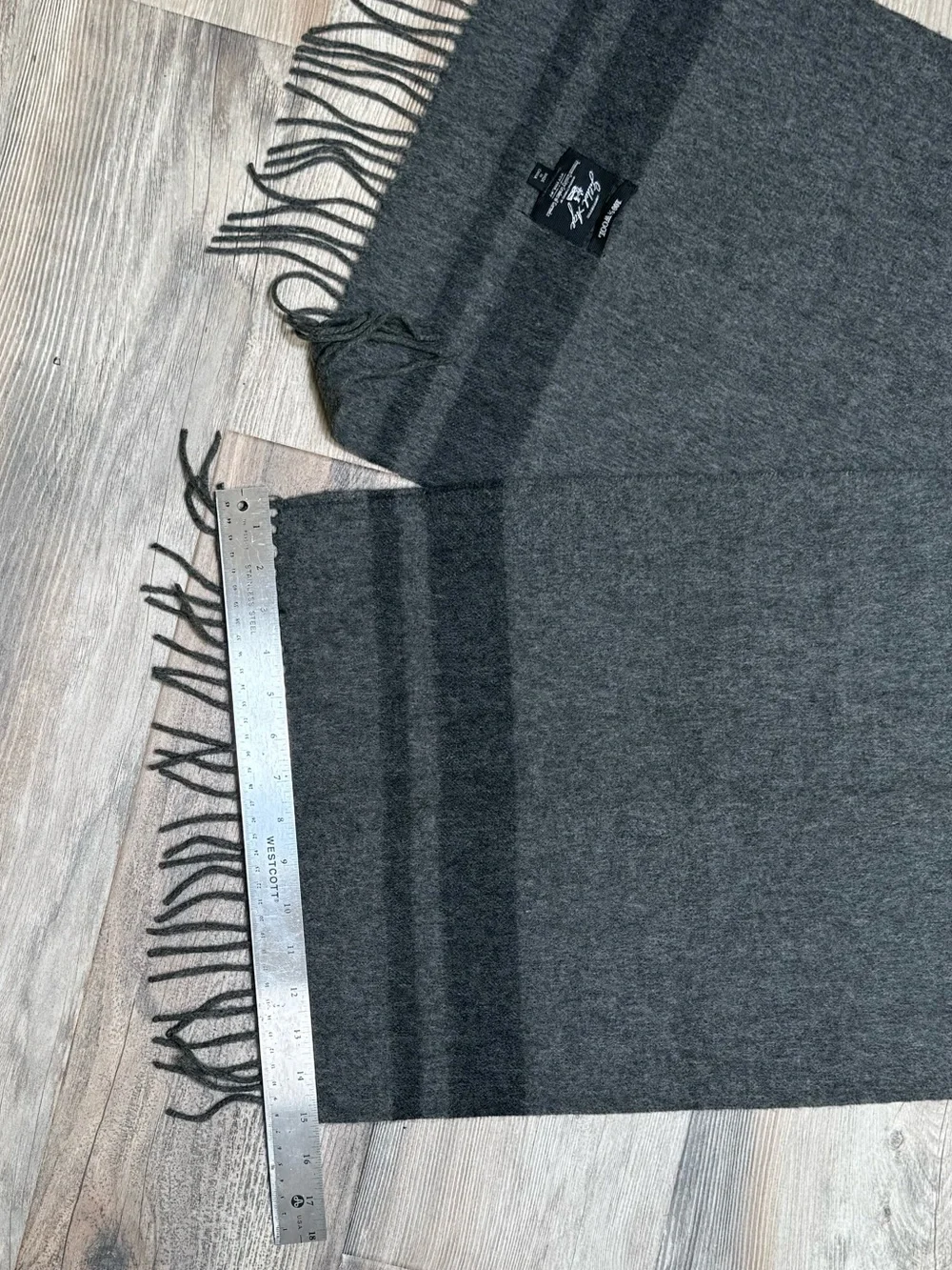 Gilded Age 100% Wool Fringe Scarf Charcoal Gray Striped Made in Italy Style